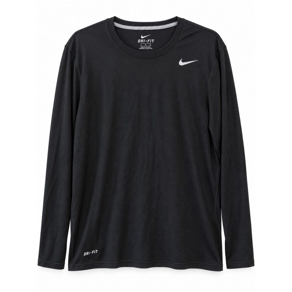 Nike Dri-FIT Men's M Black Long Sleeve Running Shirt Breathable Athletic